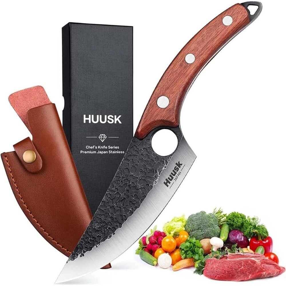 Huusk Viking Knives, Japanese Style Meat Cleaver Knives, Forged Boning Knife wit